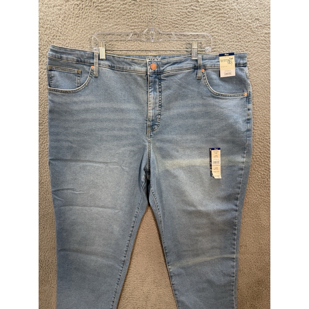 Terra & Sky Jeans Womens 24W Petite Blue Core Straight Stretch Distressed Preppy - Picture 9 of 9